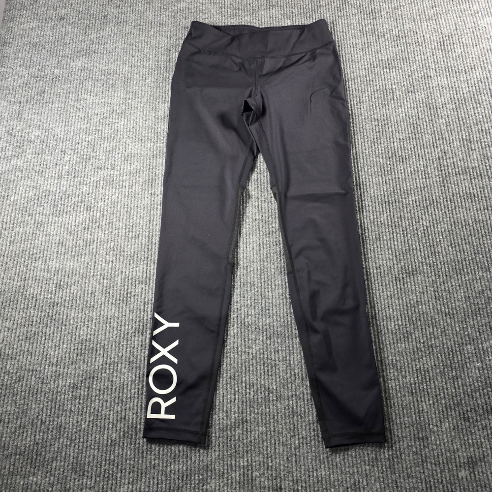 Roxy Womens Black Logo‎ Athletic Leggings Mesh Panel Activewear Tights Size M